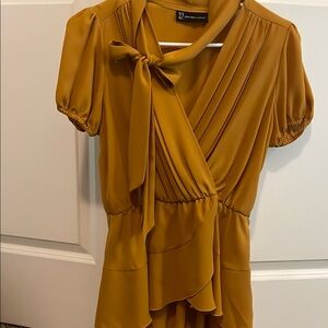 NY Collection Gold Puff Sleeve V-Neck Sheath Top